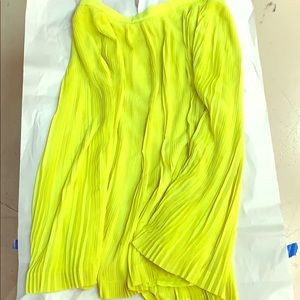 Micropleates chartreuse knee length skirt J Crew